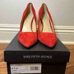 Saks Cherry Red Suede Cady Pumps, NWT
